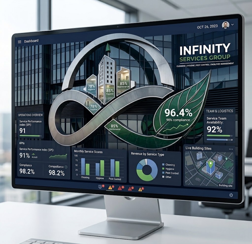 Infinity Services Group technician using QR-based digital job tracking on site